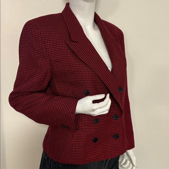 Vintage Jones New York Red & Black Houndstooth Double Breasted Cropped Blazer - Picture 3 of 5
